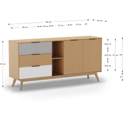 Dressoir Elfa 2d2v3L Eiken/grijs/wit - Giga Meubel