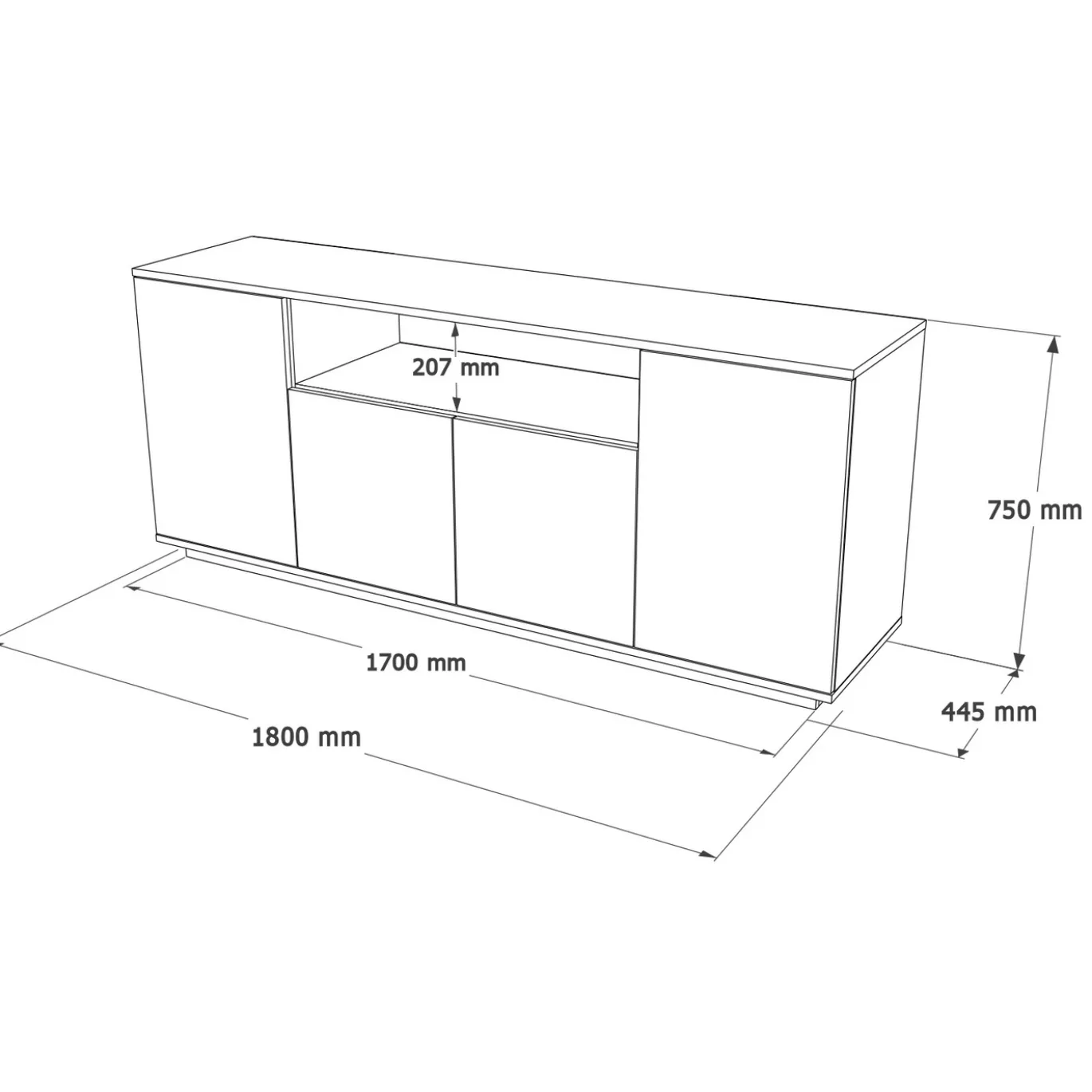 Dressoir Filizoren Antraciet/Naturel 180cm