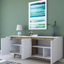 Dressoir Gedern Melamine Wit Walnoot