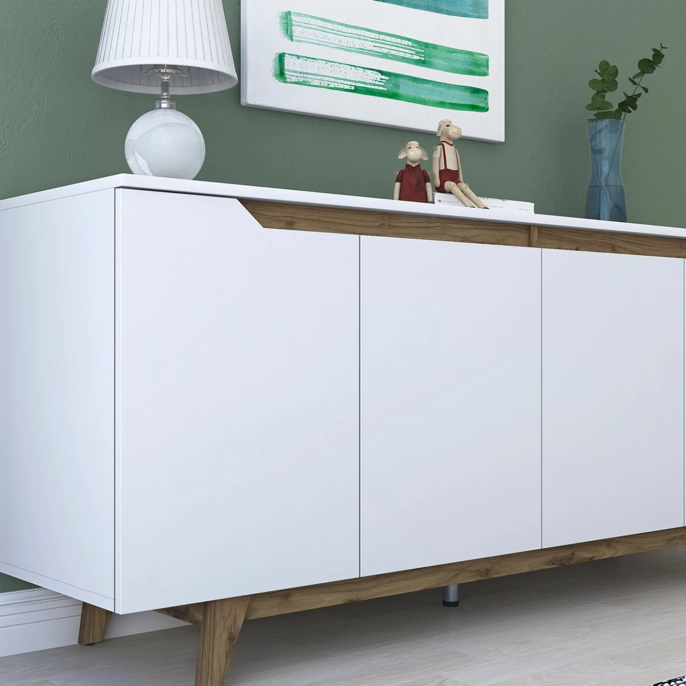 Dressoir Gedern Melamine Wit Walnoot