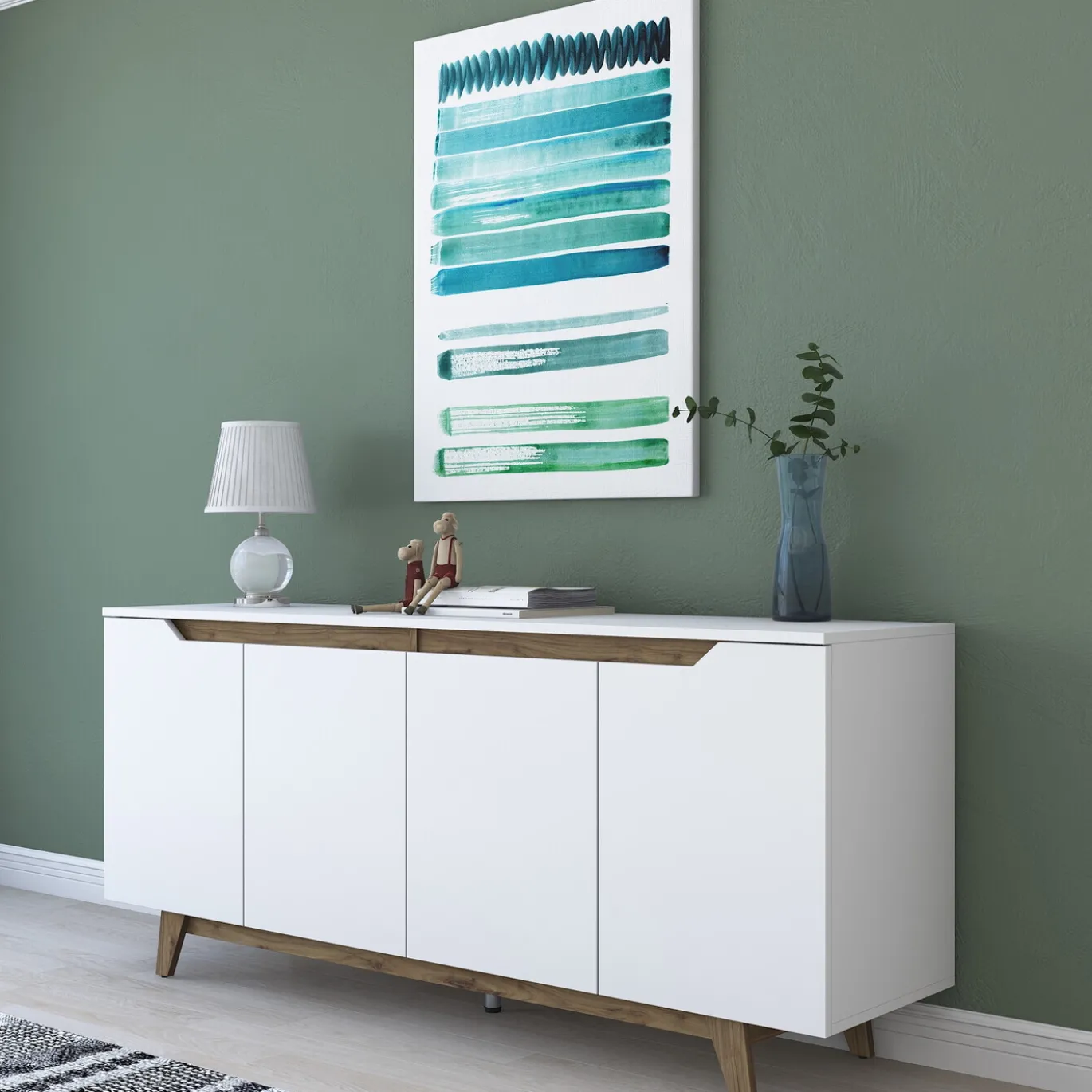 Dressoir Gedern Melamine Wit Walnoot
