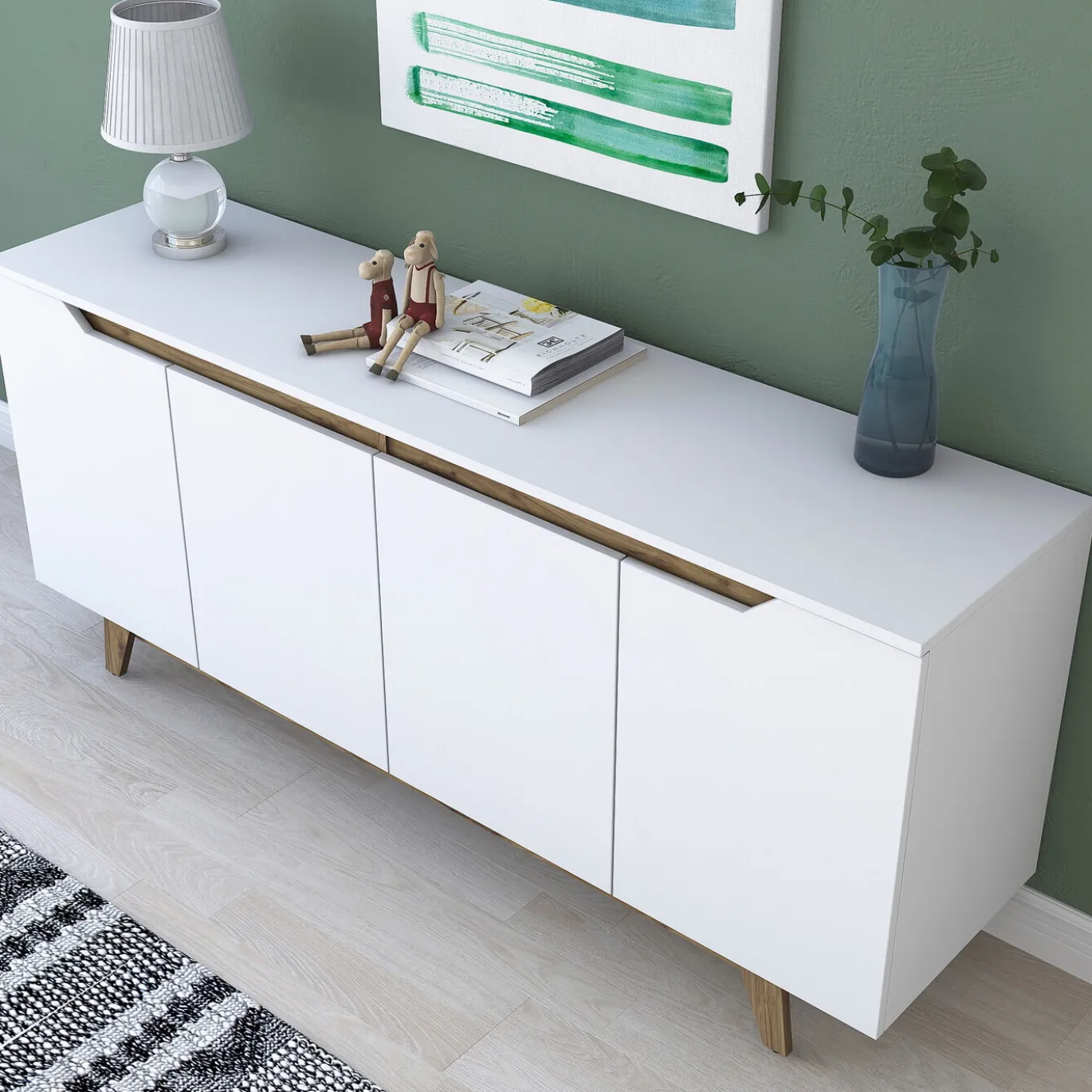 Dressoir Gedern Melamine Wit Walnoot