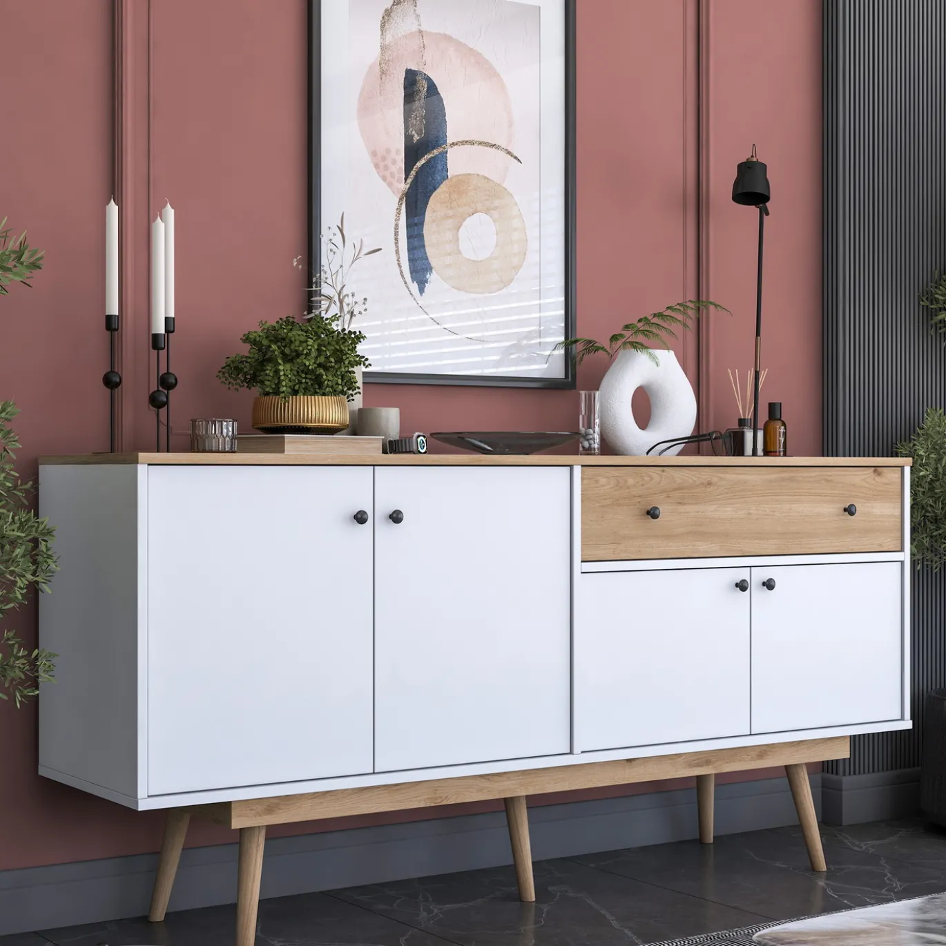 Dressoir Gerda Wit/Naturel 180cm