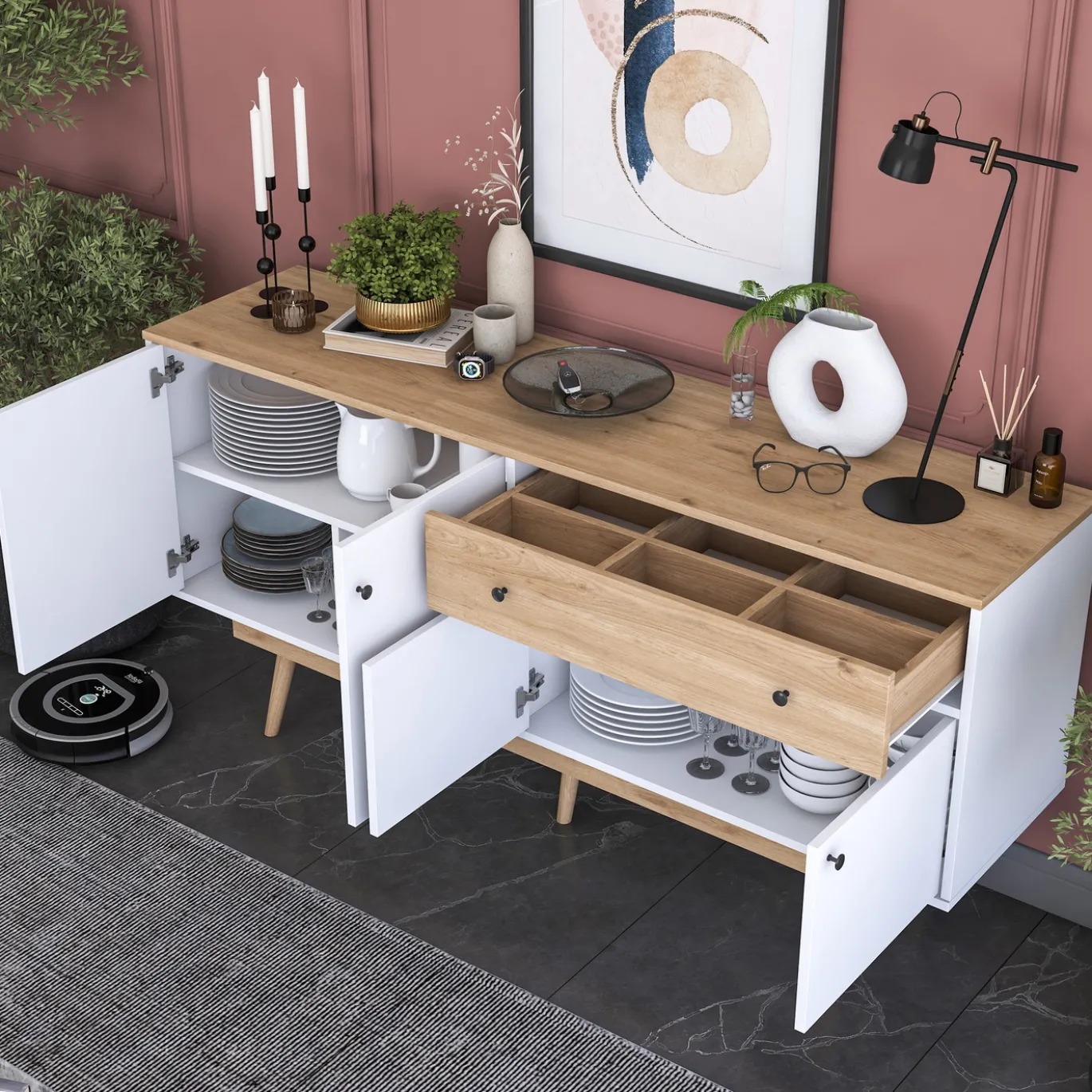 Dressoir Gerda Wit/Naturel 180cm