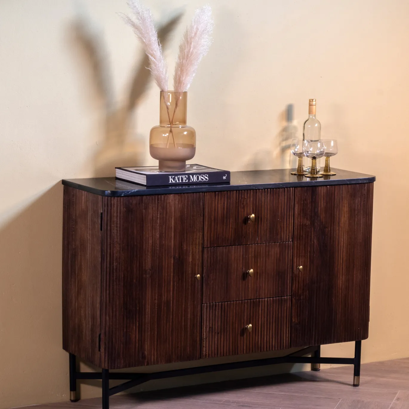 Dressoir Japandi Bruin met Marmer - Giga Meubel