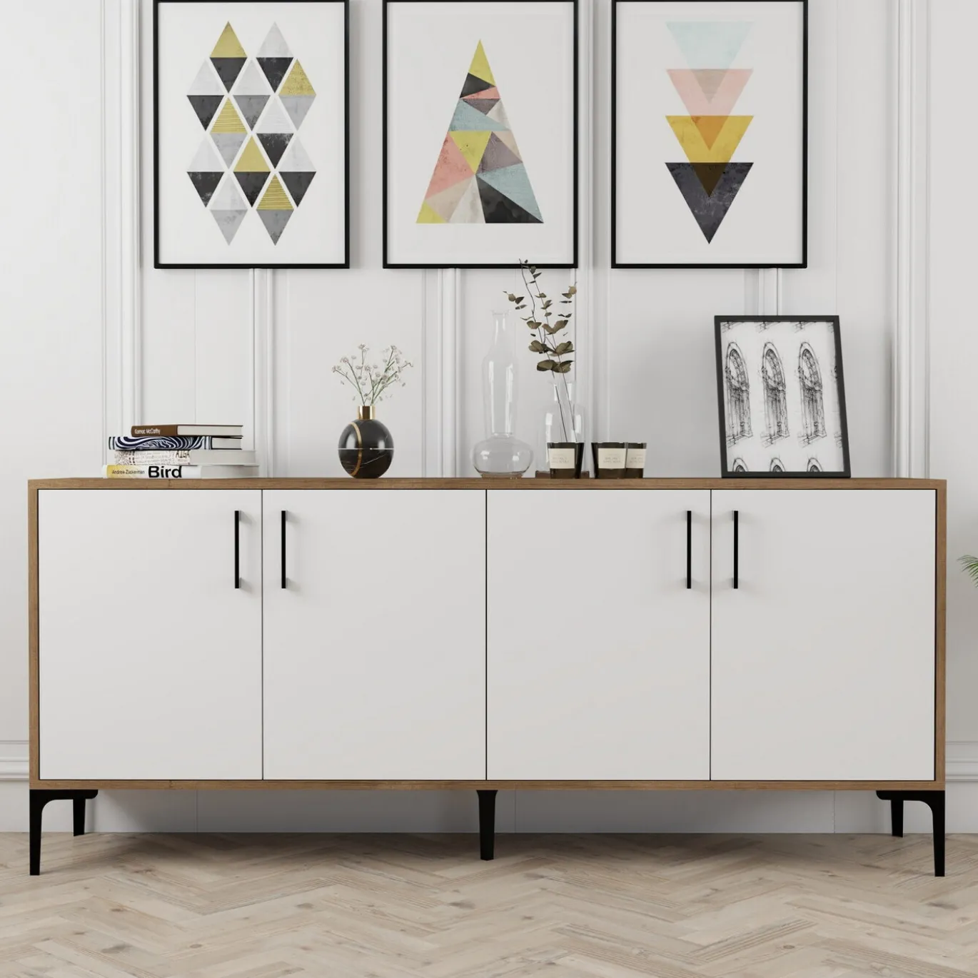 Dressoir Kiev Melamine Walnoot Wit