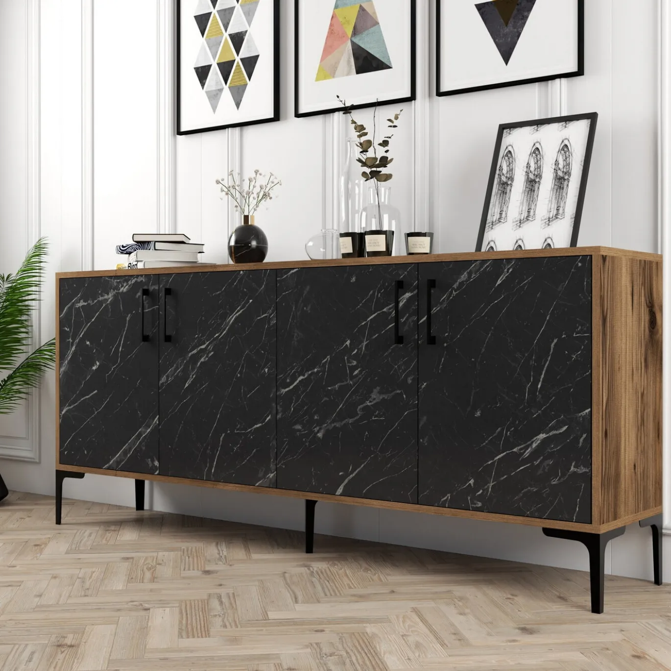 Dressoir Kiev Melamine Walnoot Zwart