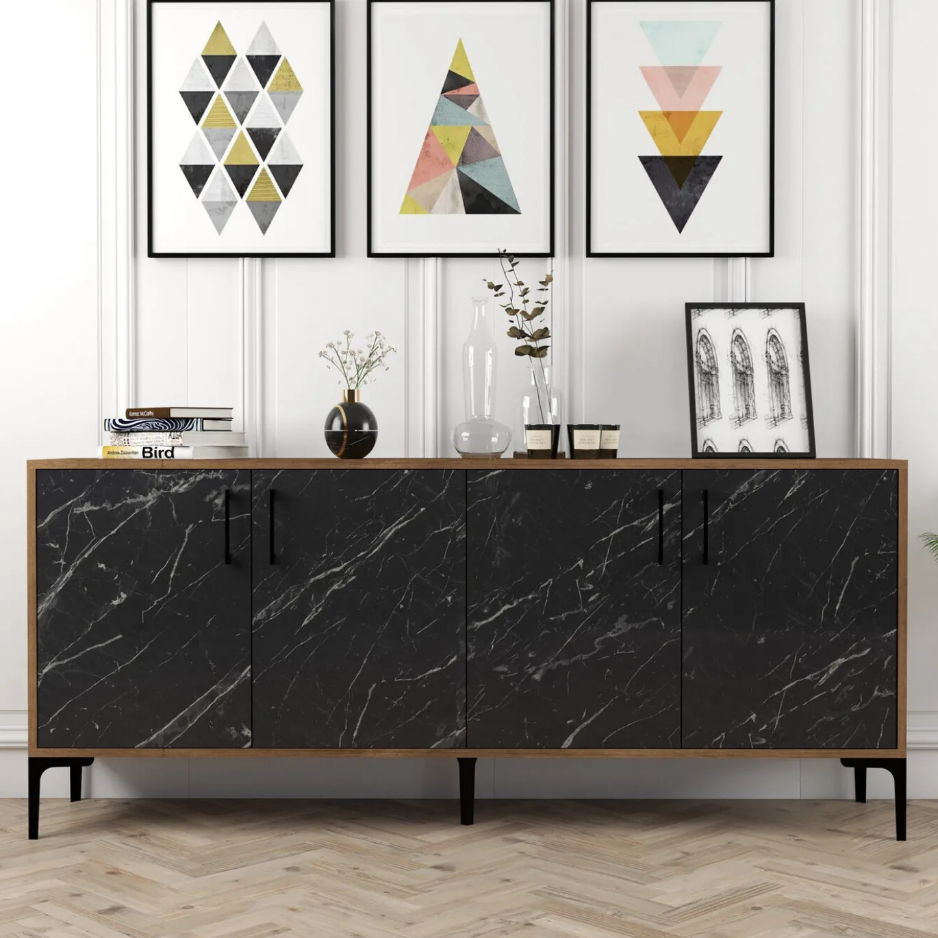 Dressoir Kiev Melamine Walnoot Zwart