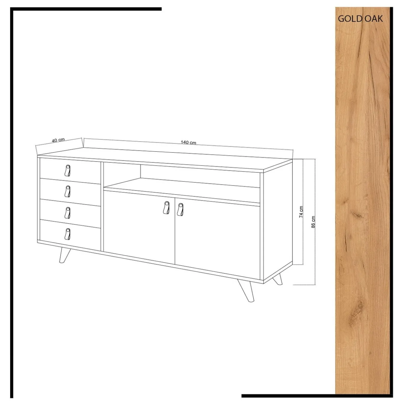 Dressoir Lavina Melamine Eiken Wit