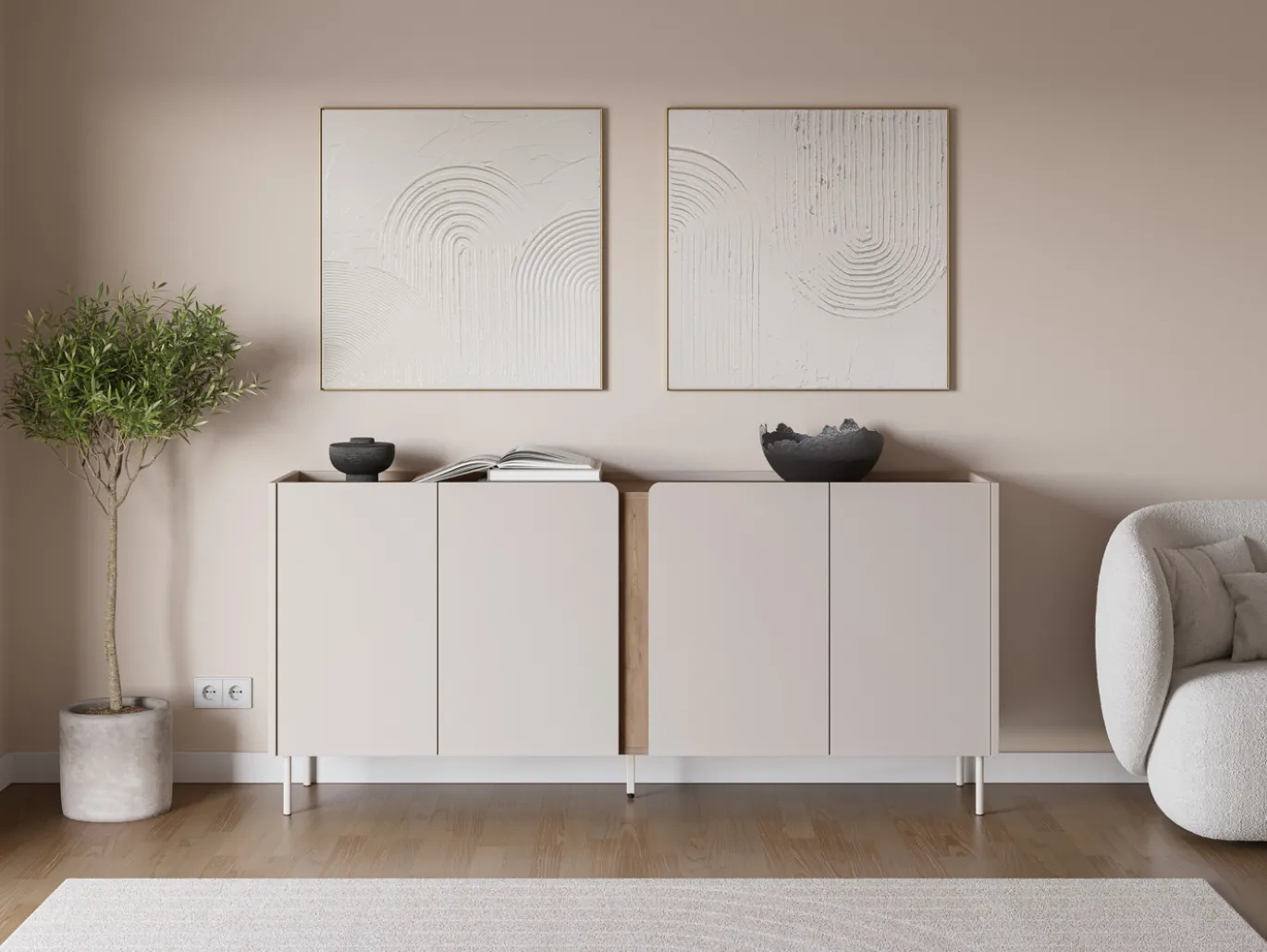 Dressoir Lucile 4d 180cm Crème/Naturel - Giga Meubel