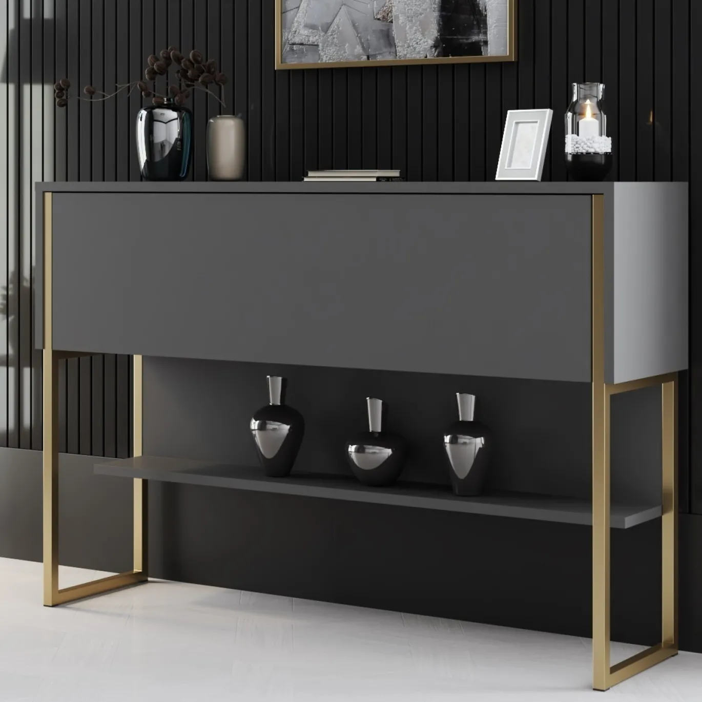 Dressoir Luxe Antraciet/Goud 120cm