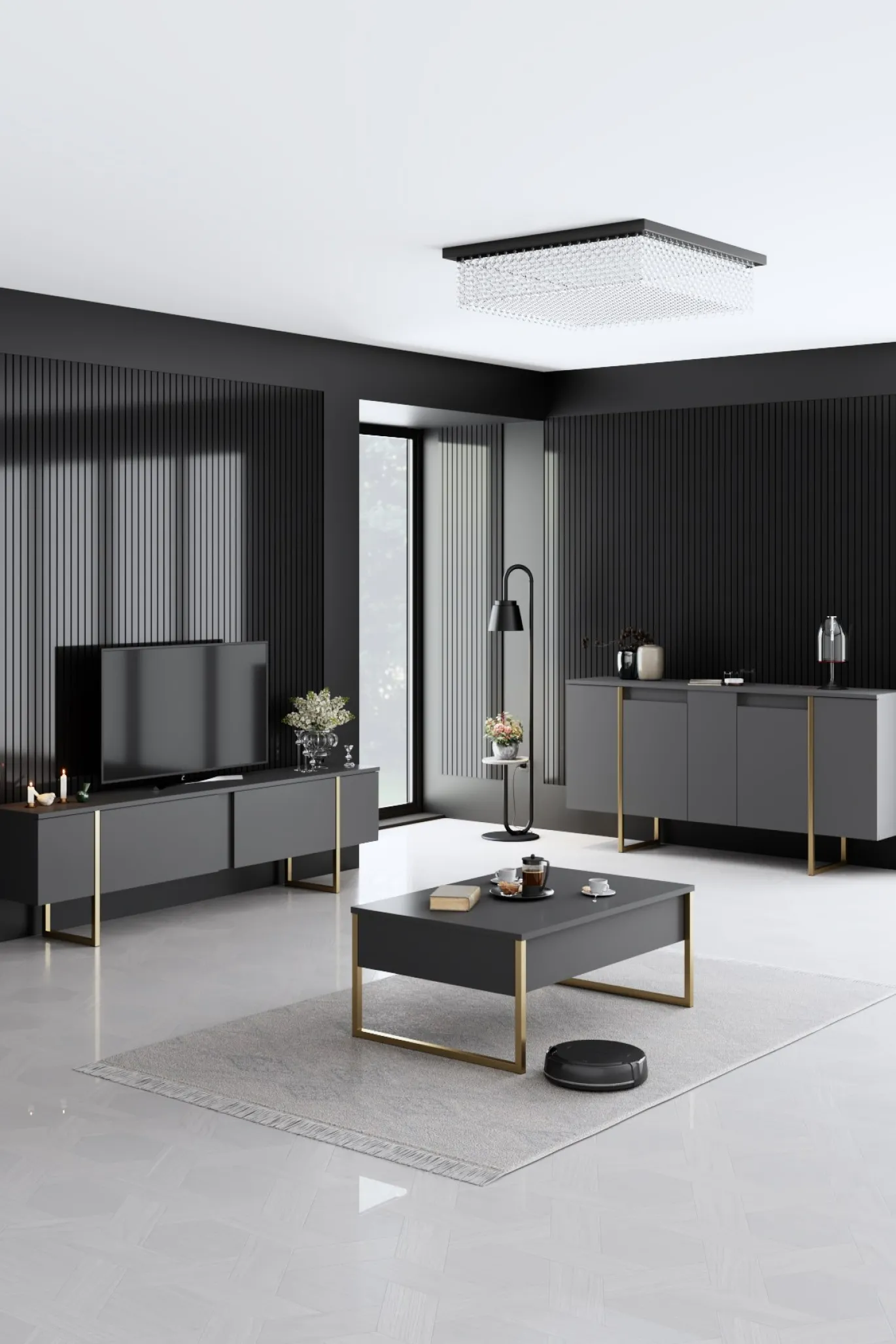 Dressoir Luxe Antraciet/Goud 160cm