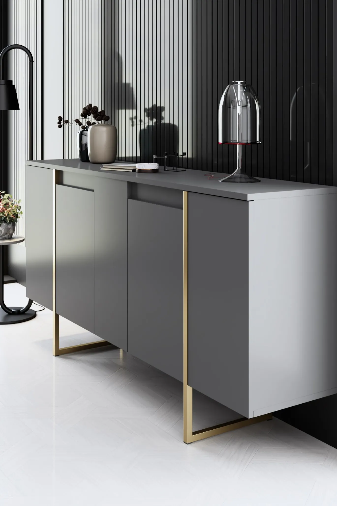 Dressoir Luxe Antraciet/Goud 160cm