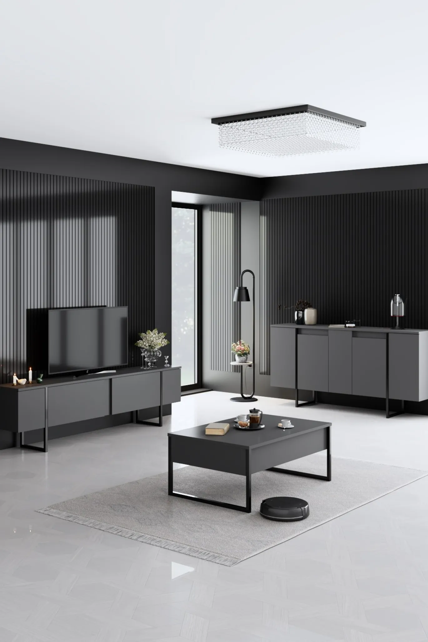 Dressoir Luxe Antraciet/Zwart 160cm