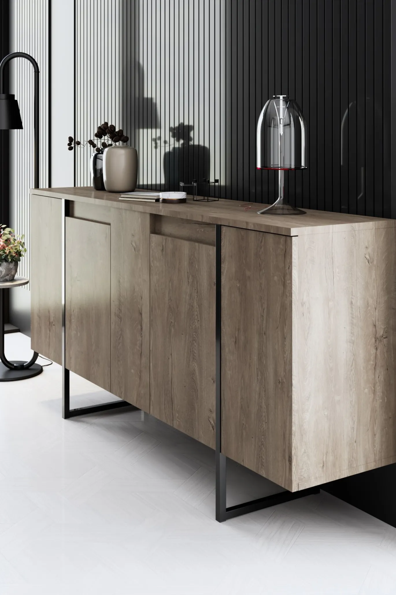 Dressoir Luxe Walnoot/Zwart 160cm