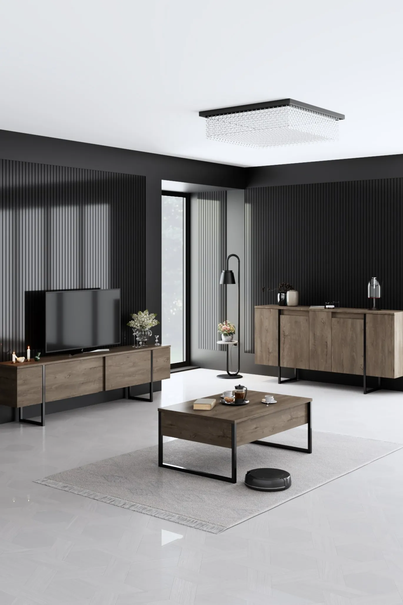 Dressoir Luxe Walnoot/Zwart 160cm
