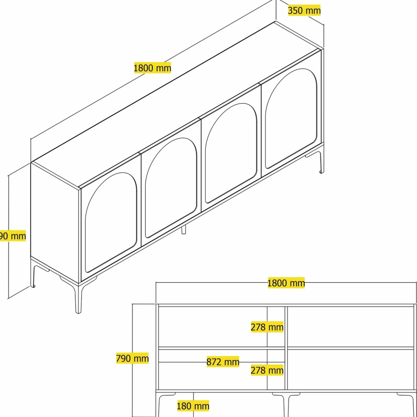 Dressoir Lyon Wit/Zwart 180cm