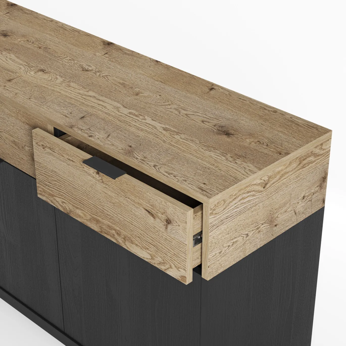 Dressoir Marion 4d4L 180cm Eiken/zwart met Metaal - Giga Meubel