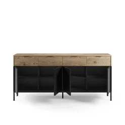 Dressoir Marion 4d4L 180cm Eiken/zwart met Metaal - Giga Meubel