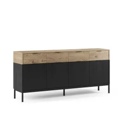 Dressoir Marion 4d4L 180cm Eiken/zwart met Metaal - Giga Meubel
