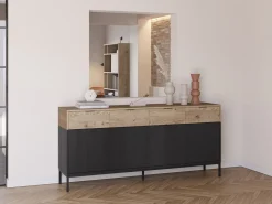 Dressoir Marion 4d4L 180cm Eiken/zwart met Metaal - Giga Meubel