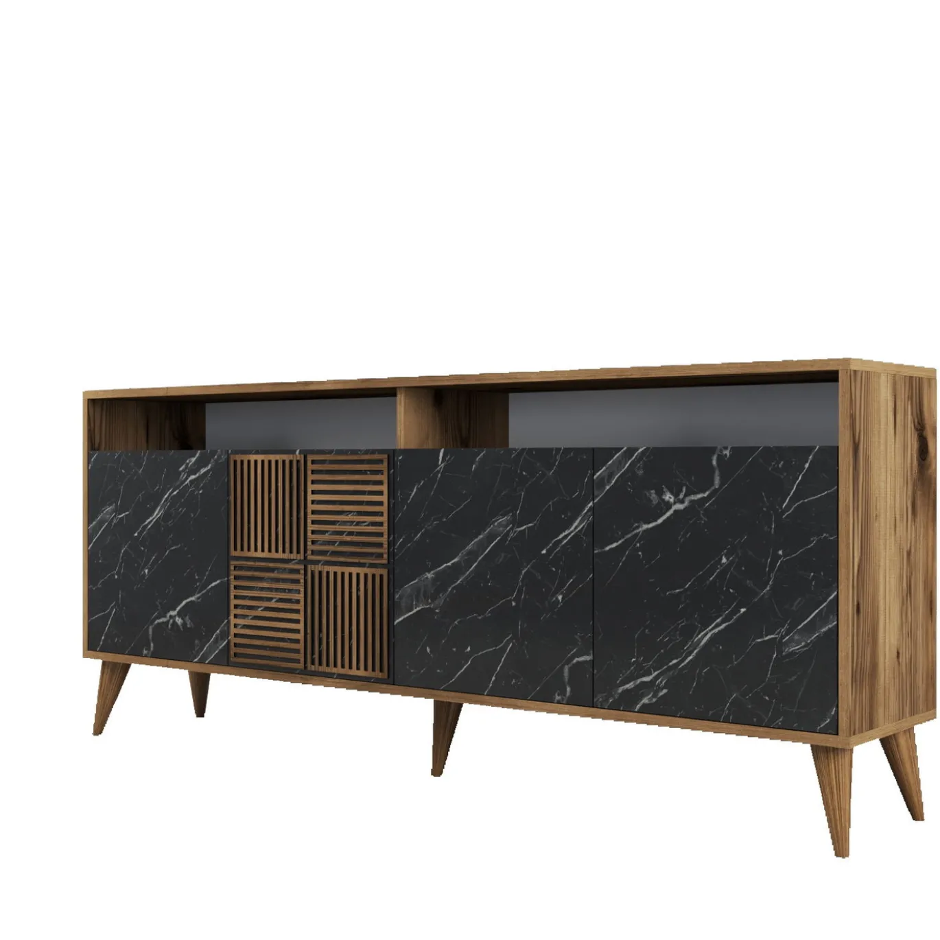 Dressoir Milan Marmerlook Zwart/Walnoot 180cm