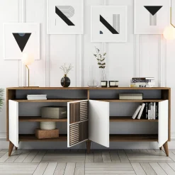 Dressoir Milan Melamine Walnoot Wit 180cm