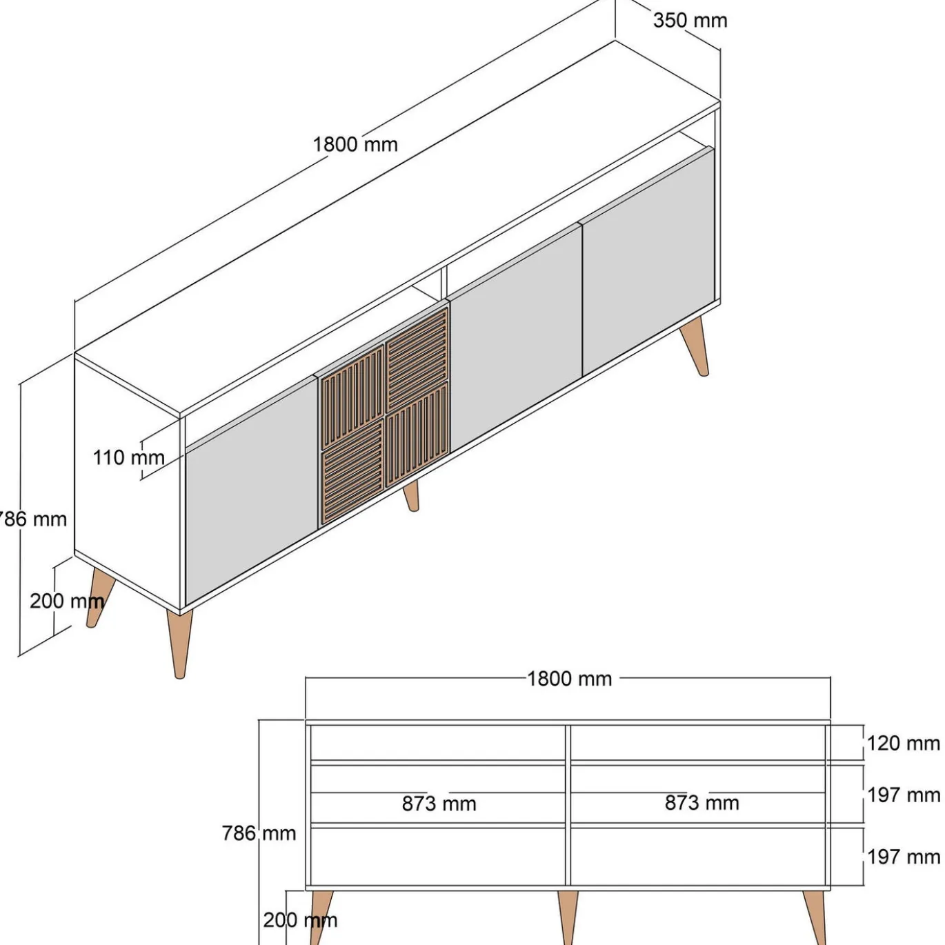 Dressoir Milan Melamine Wit 180cm