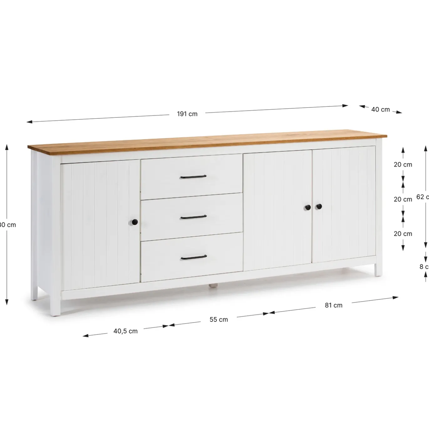 Dressoir Miranda 3d3L Wit Wax - Giga Meubel