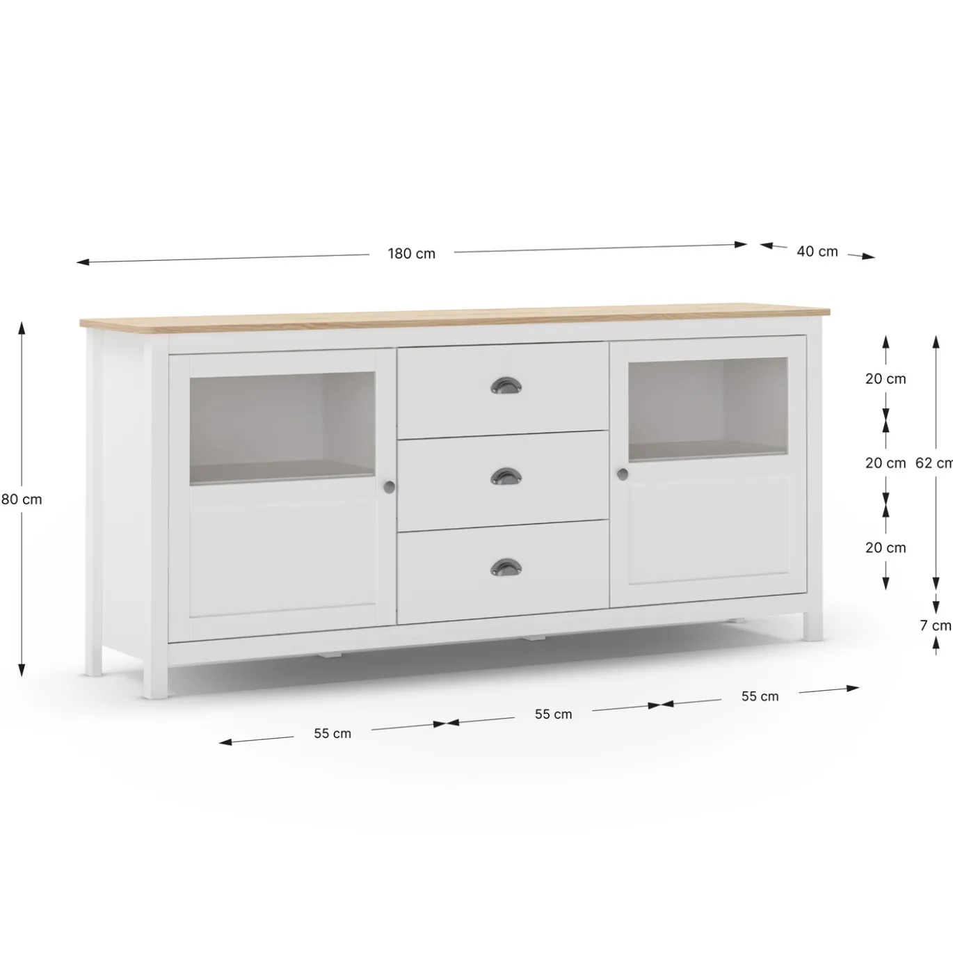 Dressoir Misti 3L2d 180cm Wit/eiken - Giga Meubel