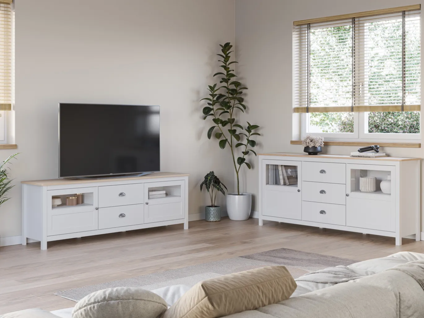 Dressoir Misti 3L2d 180cm Wit/eiken - Giga Meubel