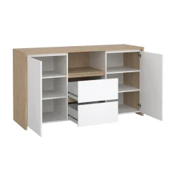 Dressoir Next Jackson Hickory Wit Hoogglans 149cm - Giga Living