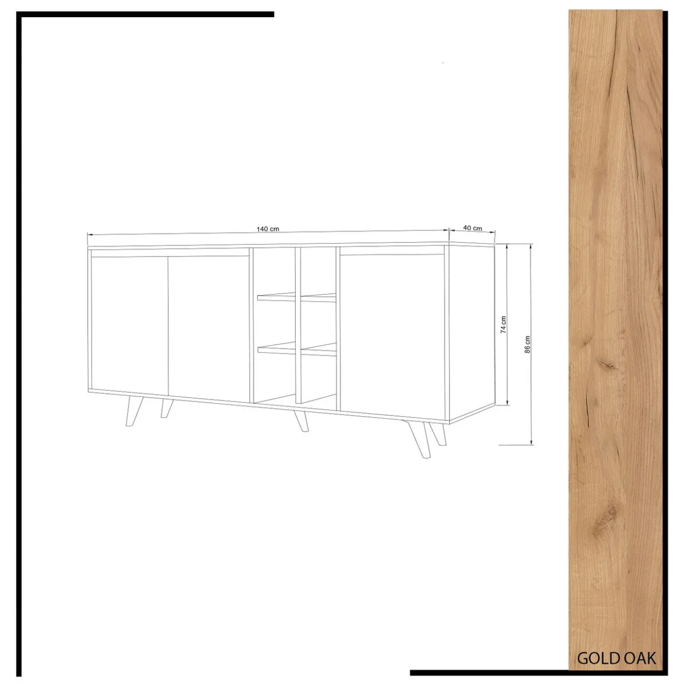 Dressoir Prava Melamine Eiken Wit