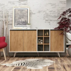Dressoir Prava Melamine Eiken Wit