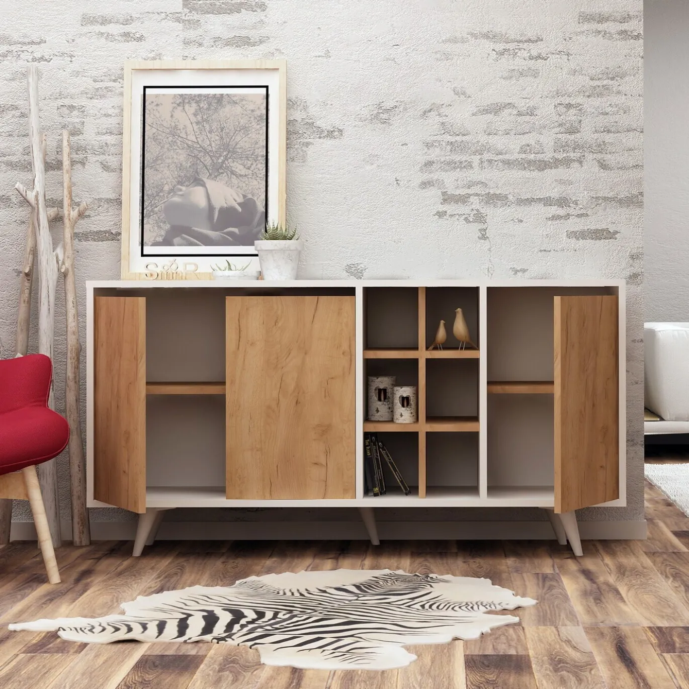 Dressoir Prava Melamine Eiken Wit