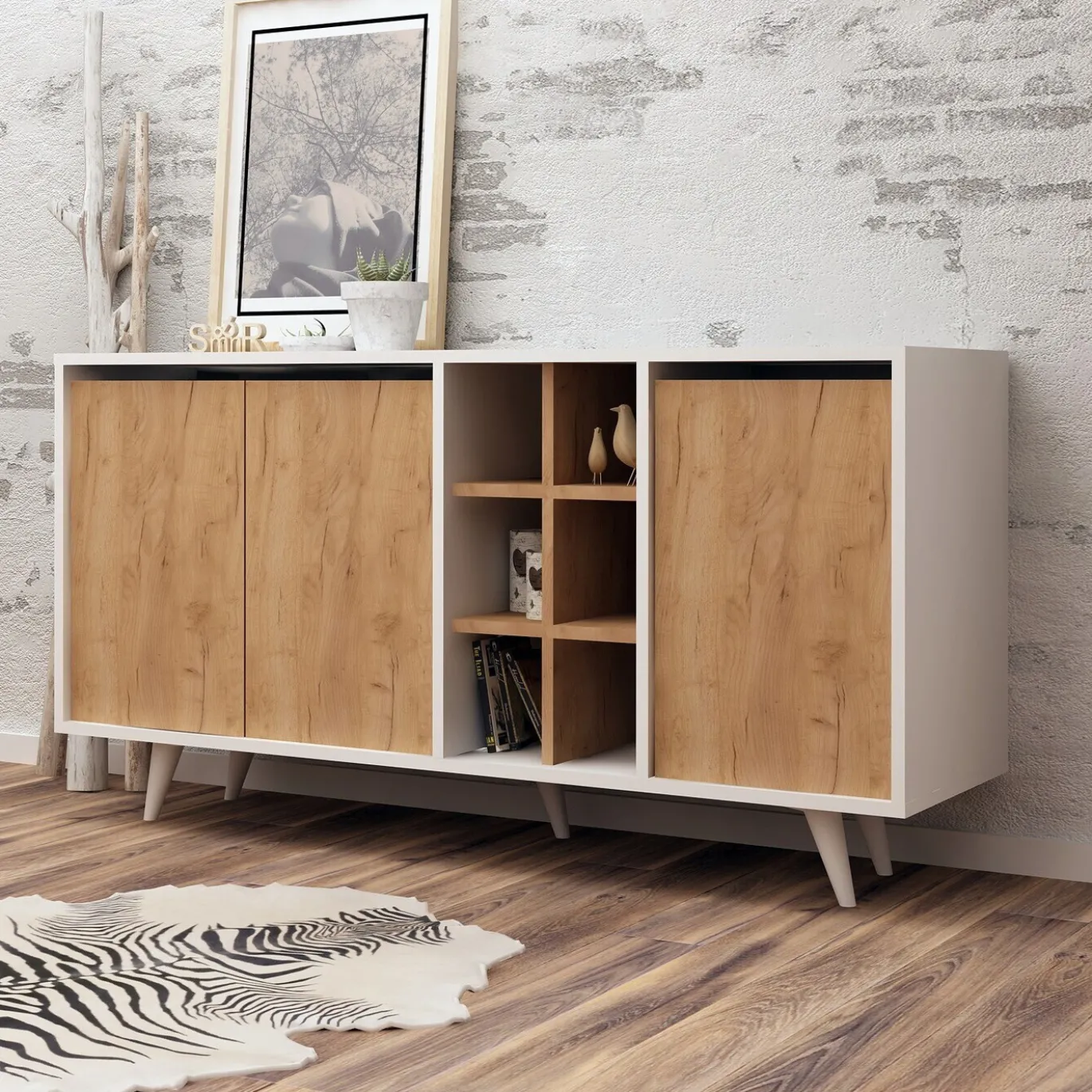 Dressoir Prava Melamine Eiken Wit