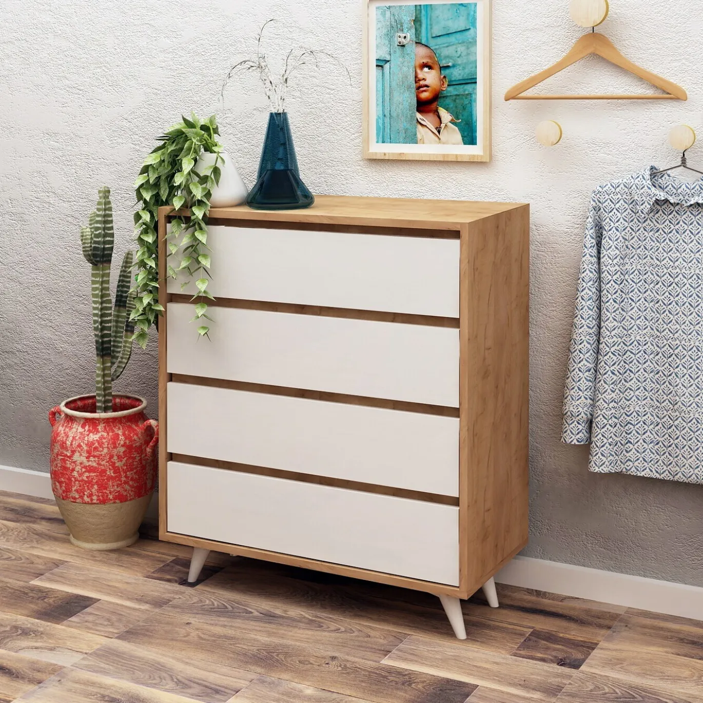 Dressoir Suvera Melamine Eiken Wit