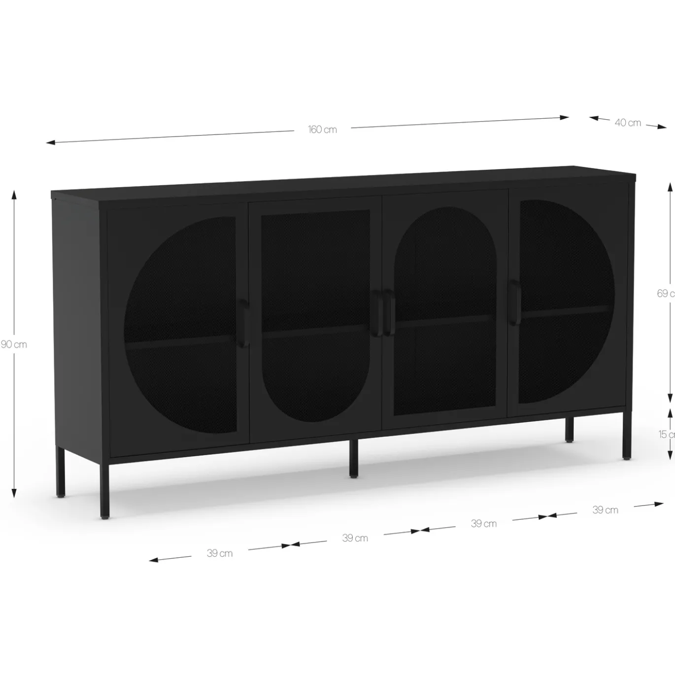 Dressoir Tayra 4d 160cm Zwart - Giga Meubel