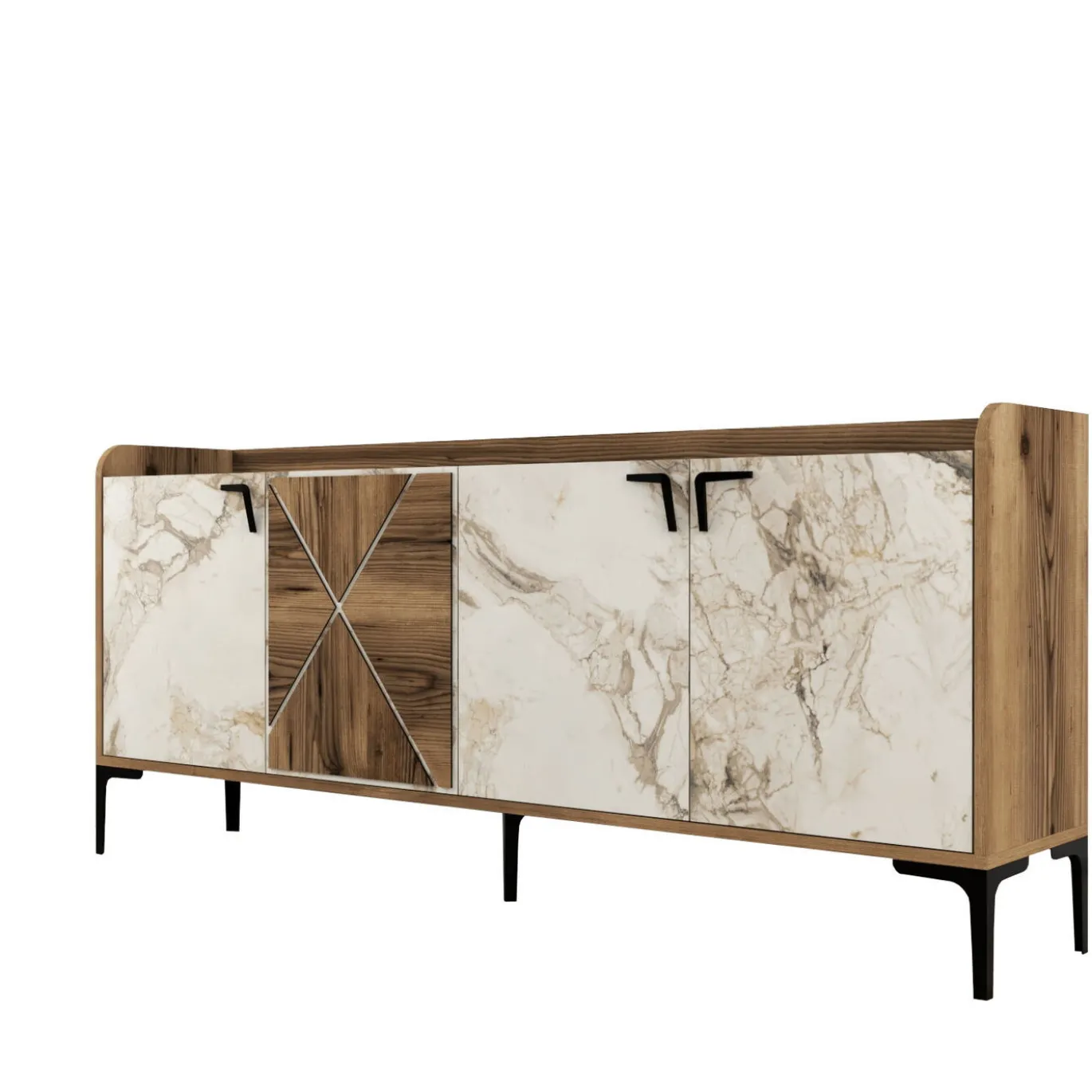 Dressoir Venedik Melamine Walnoot Wit Marmer
