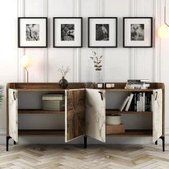 Dressoir Venedik Melamine Walnoot Wit Marmer