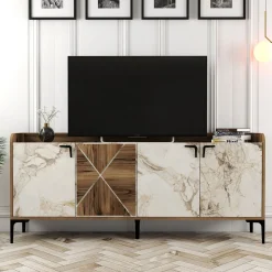 Dressoir Venedik Melamine Walnoot Wit Marmer
