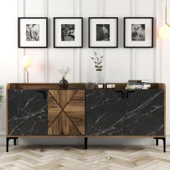 Dressoir Venedik Walnoot/Zwart Marmerlook