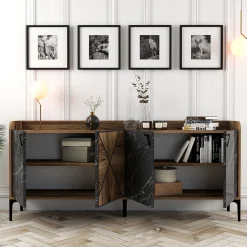 Dressoir Venedik Walnoot/Zwart Marmerlook