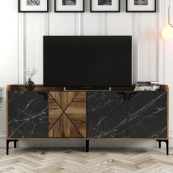 Dressoir Venedik Walnoot/Zwart Marmerlook