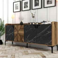 Dressoir Venedik Walnoot/Zwart Marmerlook