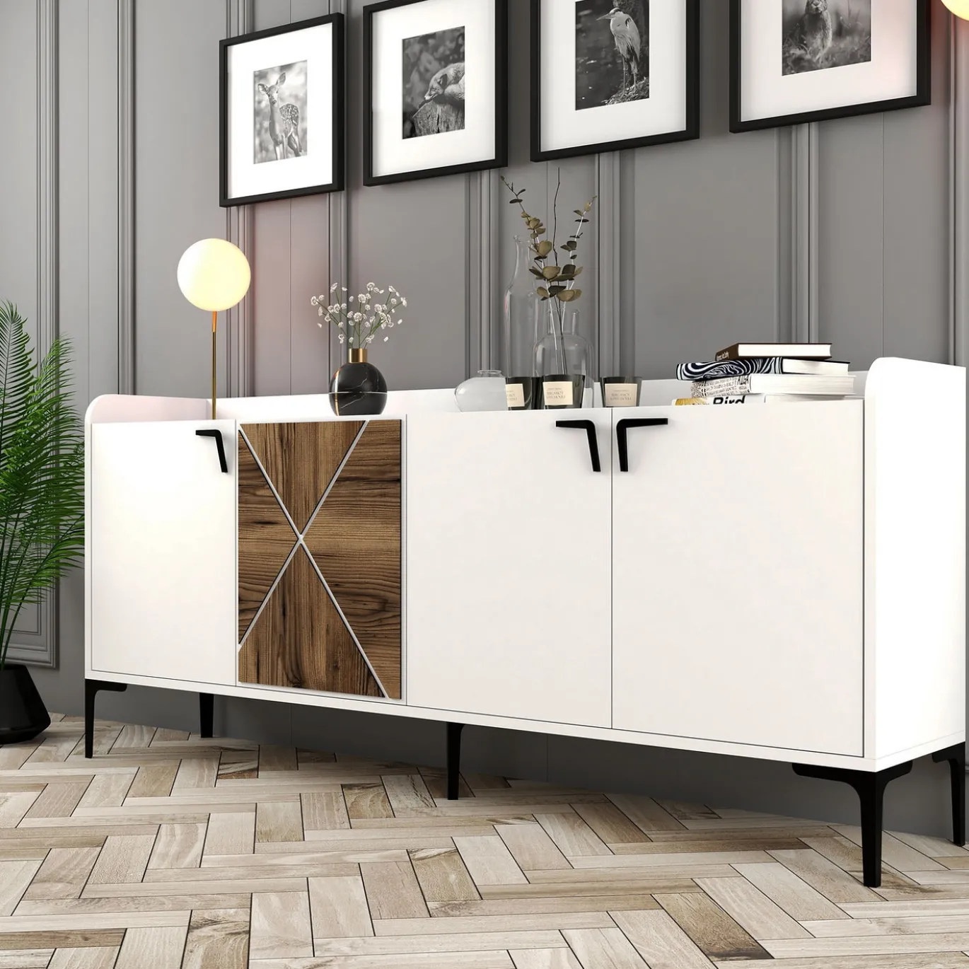 Dressoir Venedik Wit/Walnoot