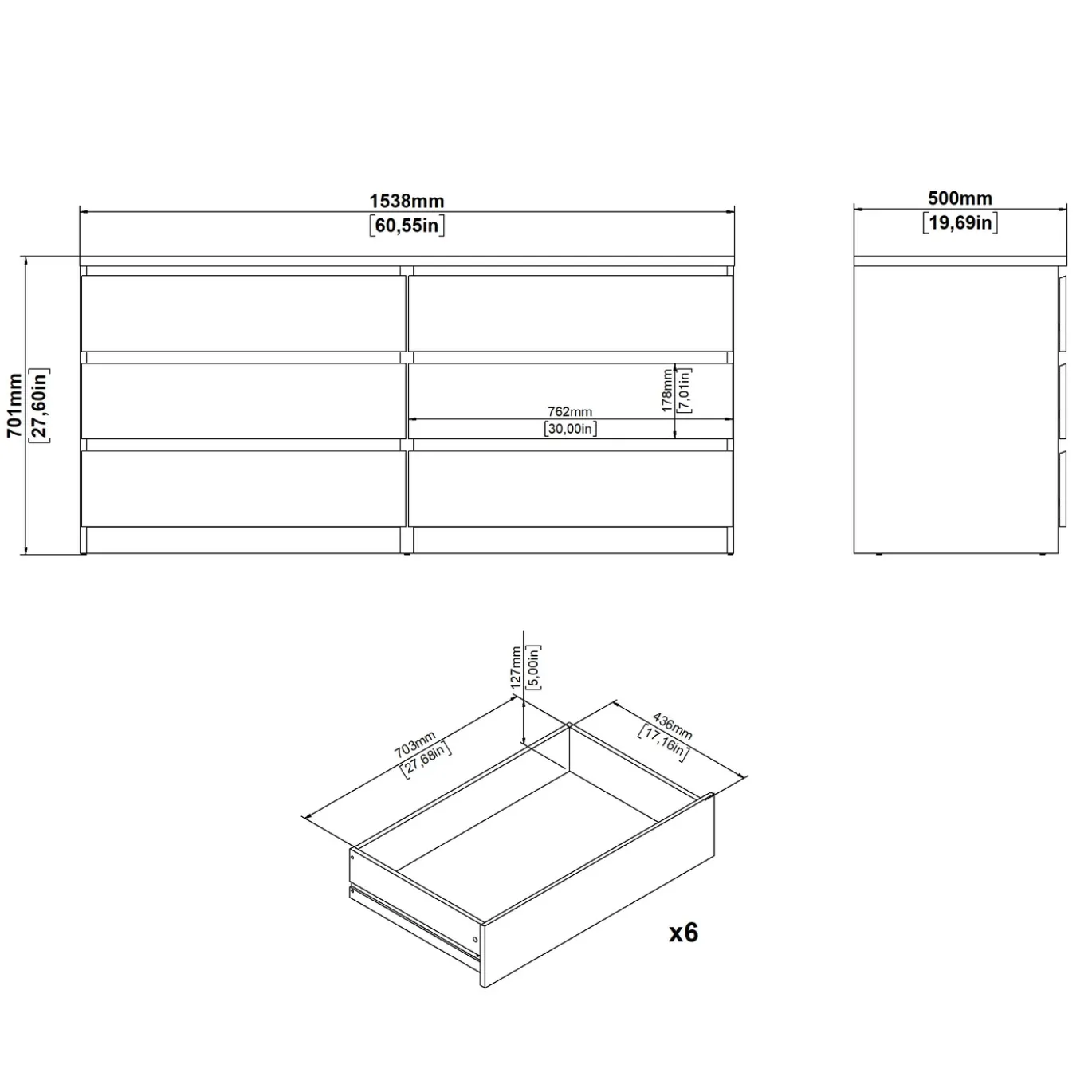 Dressoir Ylva Dubbel 6-Lades Cashmere - Giga Living