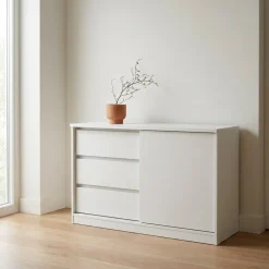 Dressoir Ylva met 1 Schuifdeur + 3 lades Wit Hoogglans - Giga Living