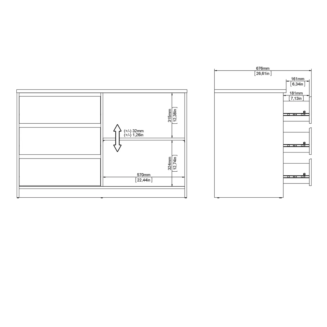 Dressoir Ylva met 1 Schuifdeur + 3 lades Wit Hoogglans - Giga Living