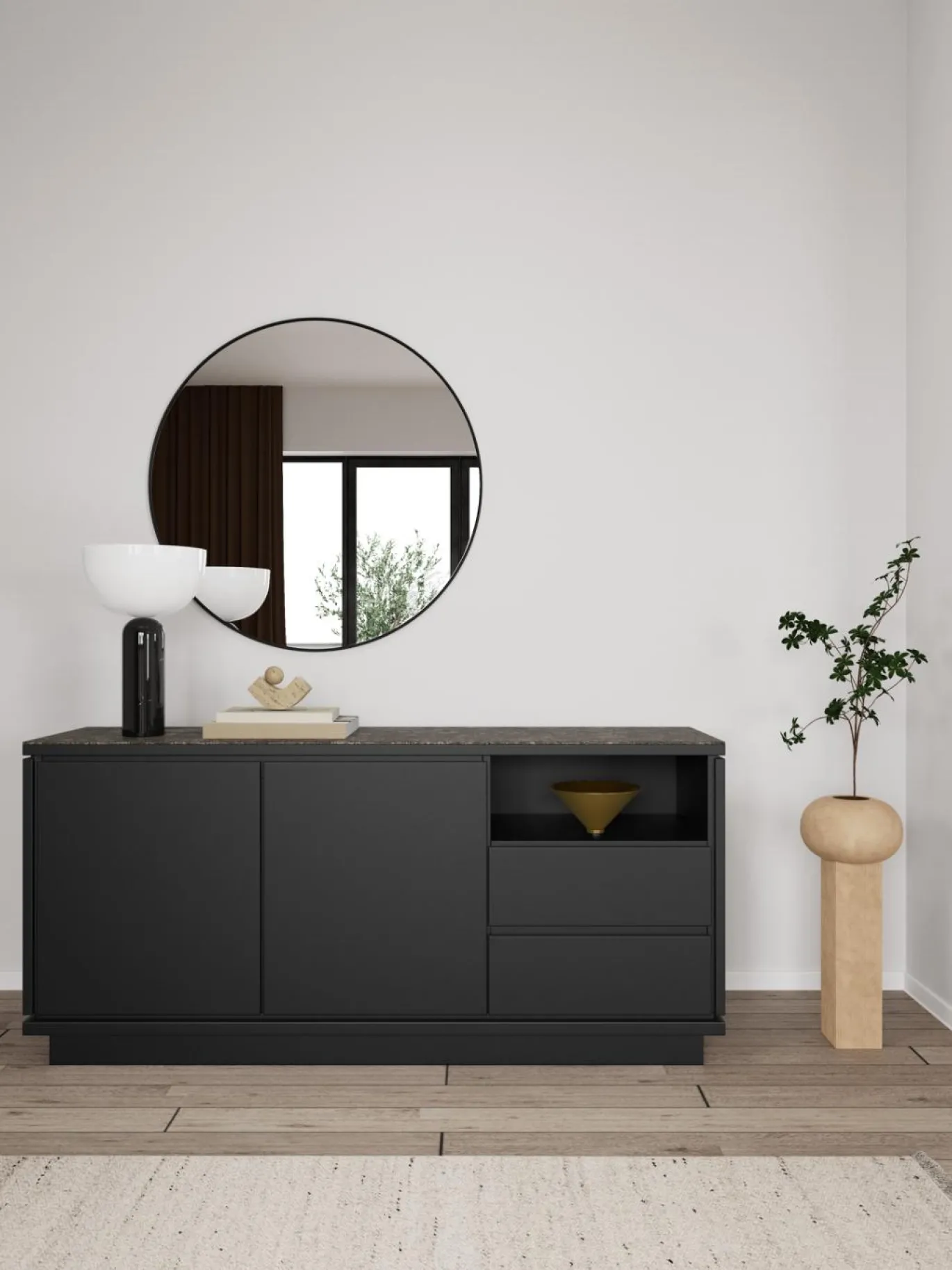 Dressoir Yvette Keramiek Zwart 160cm - Giga Living